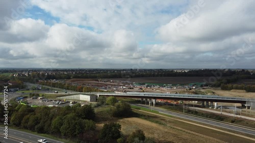 Aerial approaching view of new Beaulieu Parkway slip road . Beaulieu Parkway Bridge connects the A12 to the expanding Beaulieu Park housing estate to ease traffic congestion. photo