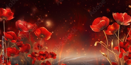 Beautiful abstract red and gold night photo floral design background banner. beautiful Generative AI AIG32 © Summit Art Creations