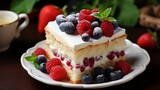 biscuit cake with berries and cream ai generated