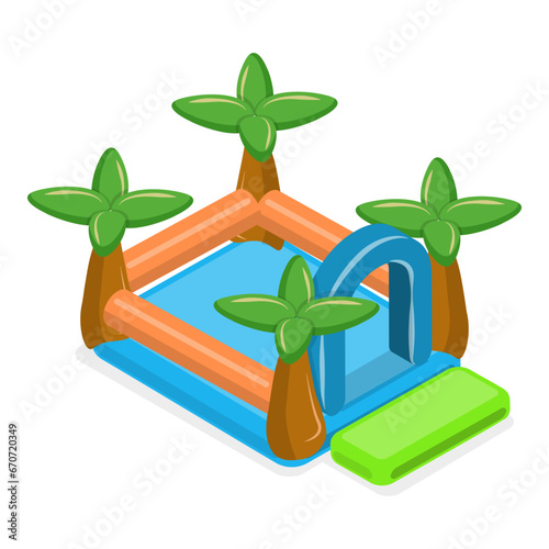 3D Isometric Flat Vector Set of Bouncy Inflatable Castles, Entertainment for Kids. Item 3