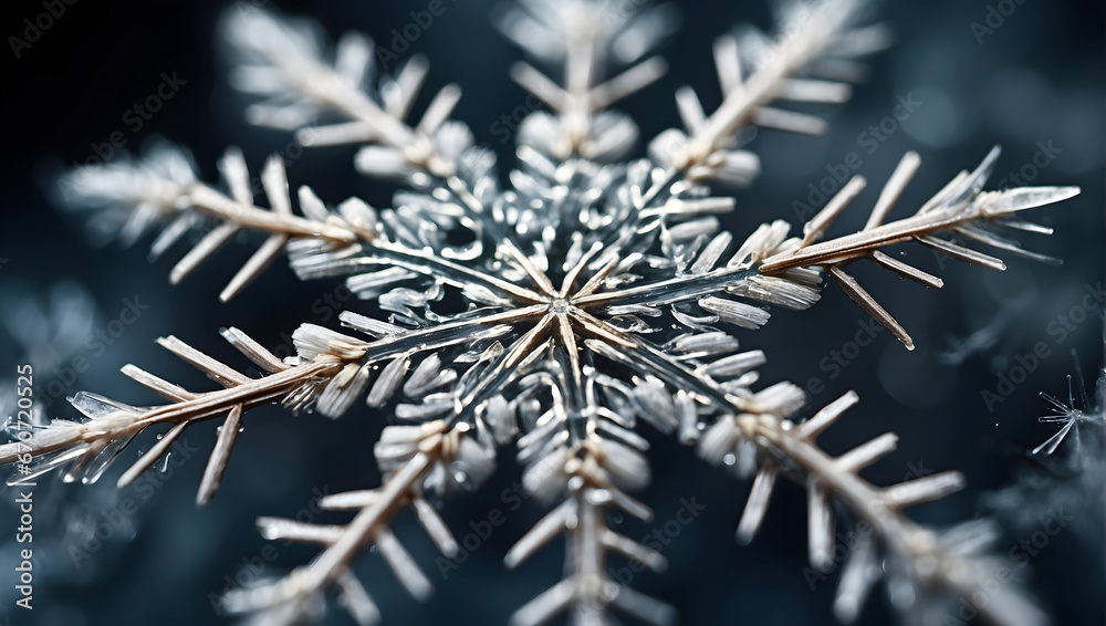 The geometric symmetry of a snowflake, captured in extreme close-up. Generative AI The geometric symmetry of a snowflake, captured in extreme close-up. Generative AI