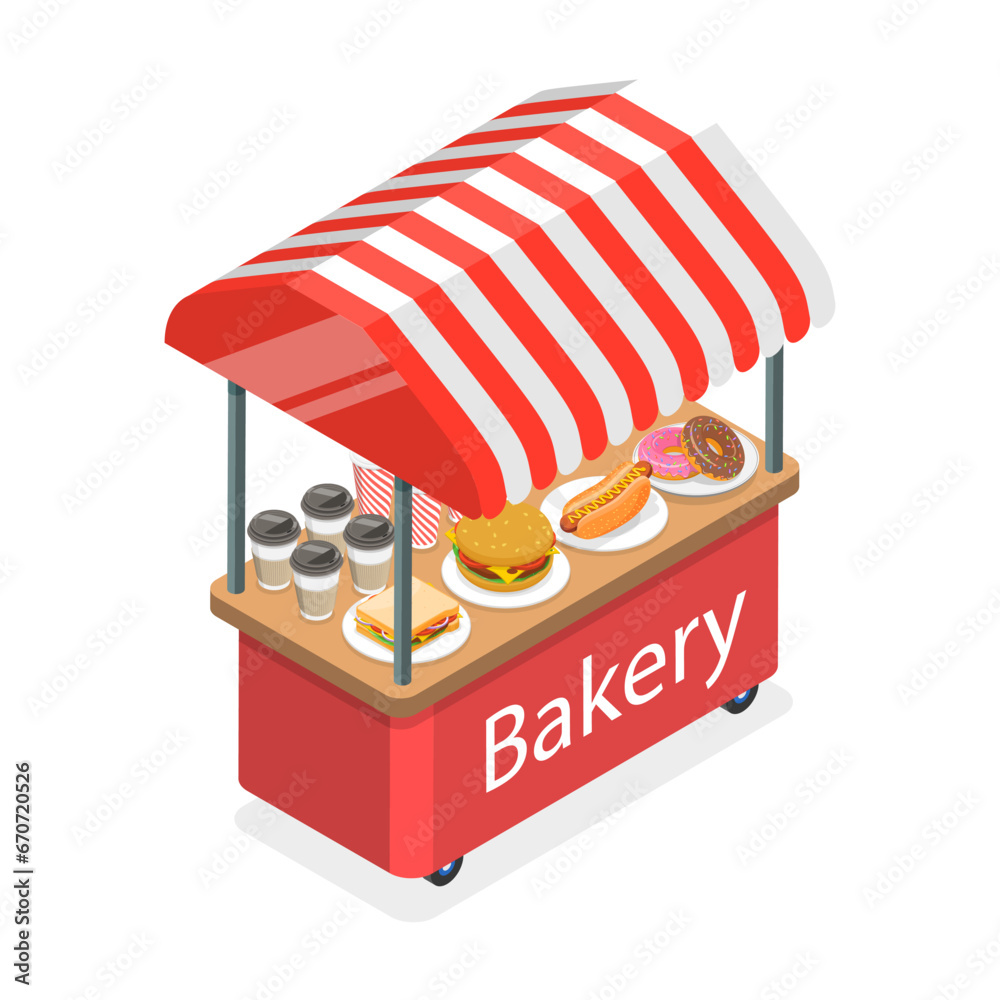 3D Isometric Flat Vector Set of Fair Kiosks, Market Stalls. Item 4