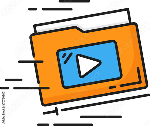 Fast content delivery. CDN. Content delivery network icon, web media file administration and publishing system symbol, website CDN technology thin line vector sign or icon with media file folder