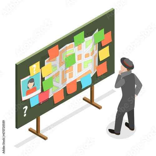 3D Isometric Flat Vector Illustration of Private Detective, Crime Investigation. Item 4