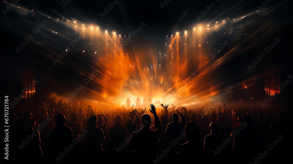 croud of people in the night on the concert party ai generated - obrazy, fototapety, plakaty 