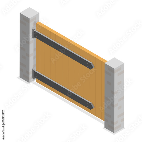 3D Isometric Flat Vector Set of Terrace Fences and Gates, Architecture Eexterior Elements. Item 5