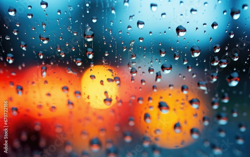 Raindrops on a glass, in the style of street scenes with vibrant colors