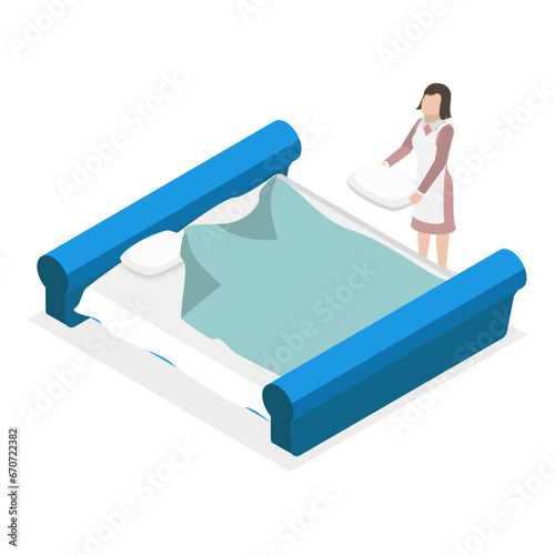 3D Isometric Flat Vector Set of Hotel Services, Room Cleaning and Food Service. Item 3