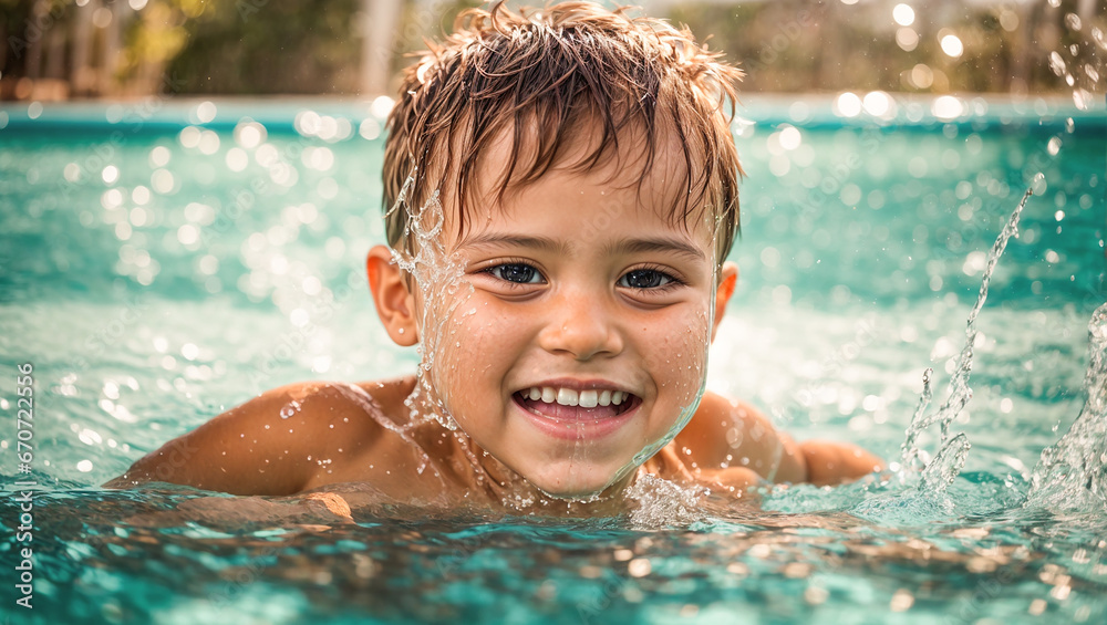 portrait of a little boy swimming in the pool portrait of a little boy swimming in the pool