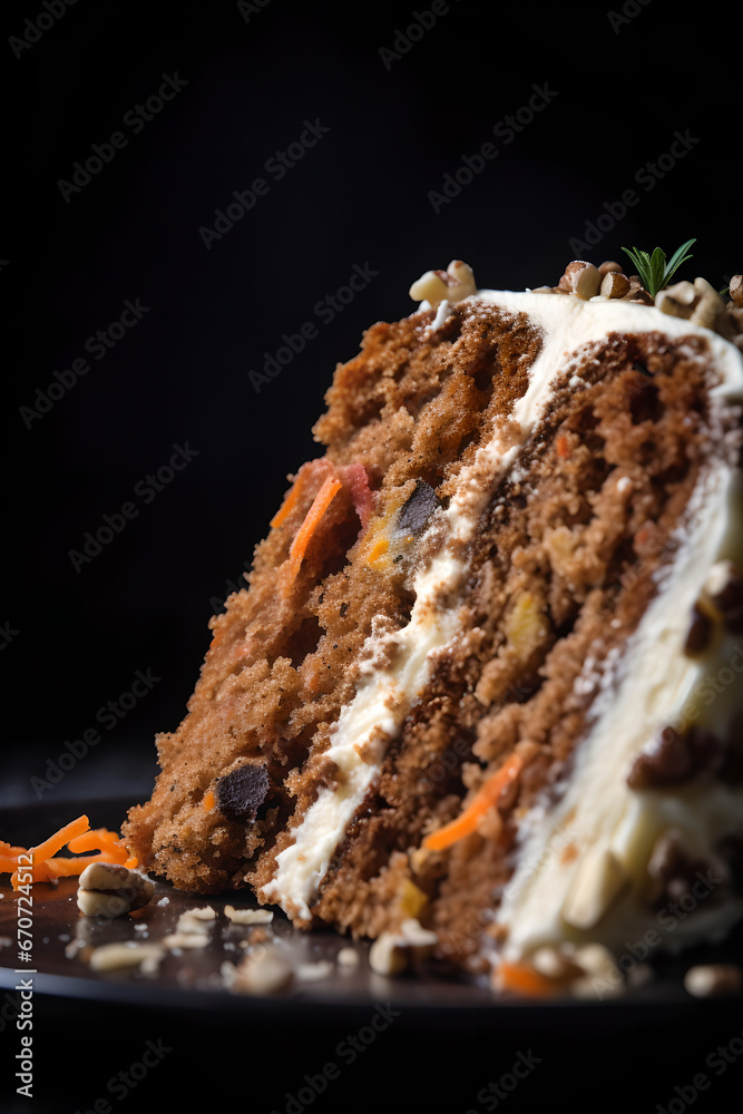 A close up of a fancy a single slice of carrot cake