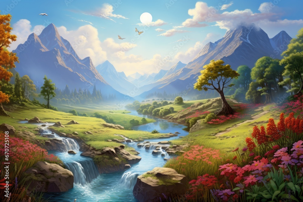 Idyllic romantic landscape of a mountain stream