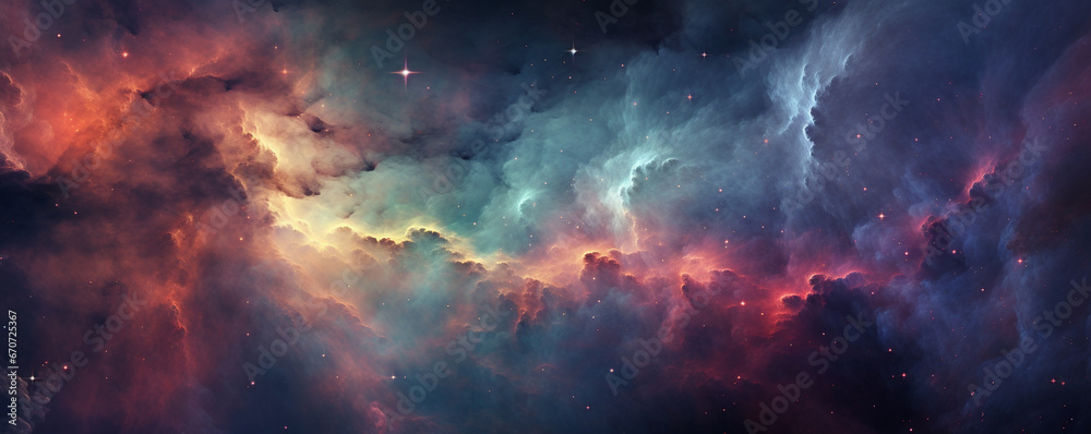 Fototapeta premium nebula in galaxy colorful clouds space background, made with Generative AI