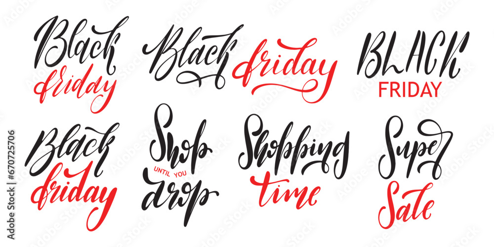 Fototapeta premium Vector set of Black Friday lettering text isolated on white background.