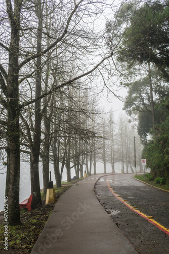 Foggy winter day at Sao Bernardo Lake. Tourist destination in Sao Francisco de Paula, South of Brazil