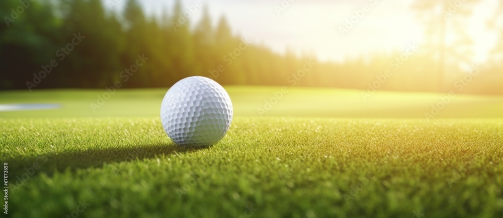 Idyllic Golfing Moment: Ball Resting on Fresh Green Fairway Idyllic Golfing Moment: Ball Resting on Fresh Green Fairway