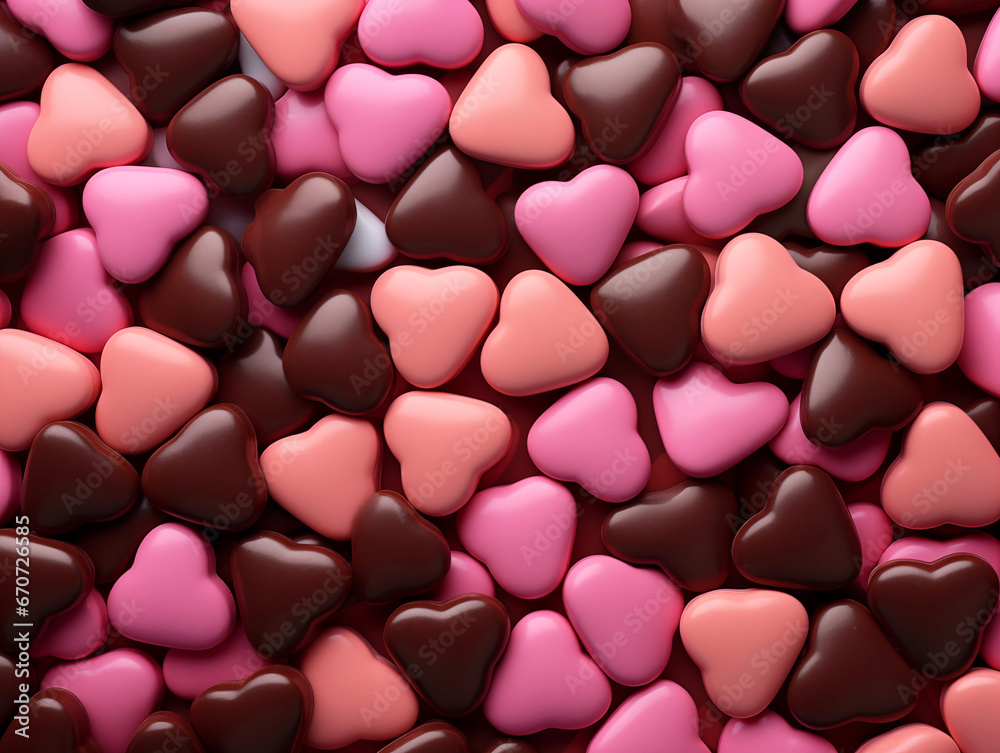 Valentine's Day background with heart shaped chocolate candies. Valentine's Day background with heart shaped chocolate candies.