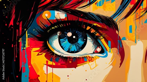 wide eyes shot - pop art woman - ai generated