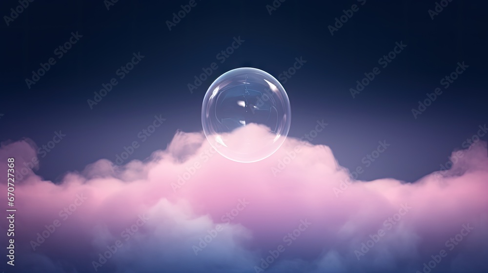  a bubble floating on top of a cloud in the sky with a moon in the middle of the sky behind it.  generative ai - obrazy, fototapety, plakaty 