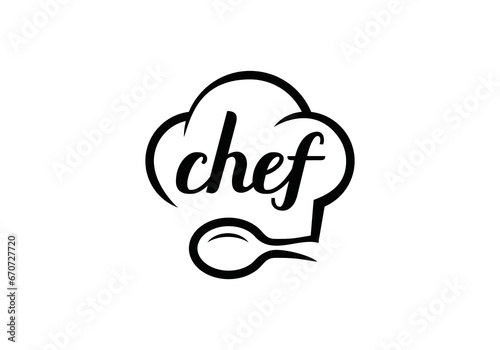 chef hat with spoon logo, food, restaurant, cooking symbol design vector
