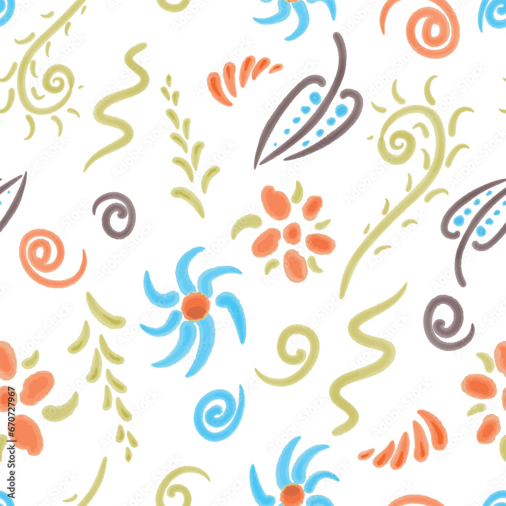 Seamless pattern of watercolor doodles drawings of different abstract decorative design elements Seamless pattern of watercolor doodles drawings of different abstract decorative design elements