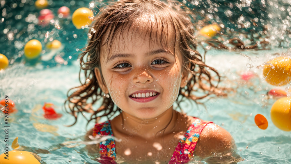 portrait of a little girl swimming in the pool portrait of a little girl swimming in the pool