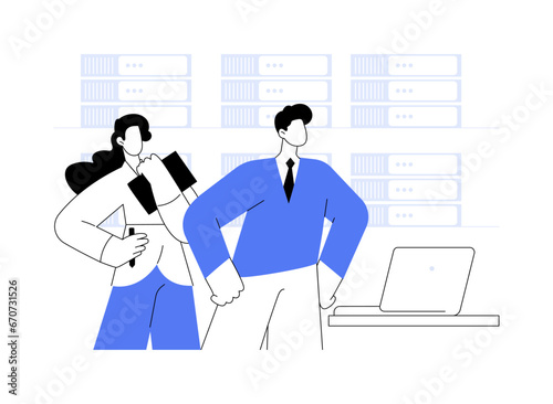 Datacenter manager abstract concept vector illustration.