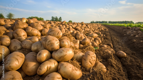 Harvested potatoes on the field.