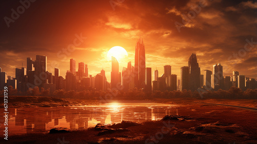 sunset panorama with city skyline