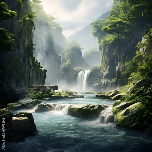 Beautiful scenery of waterfalls and nature
