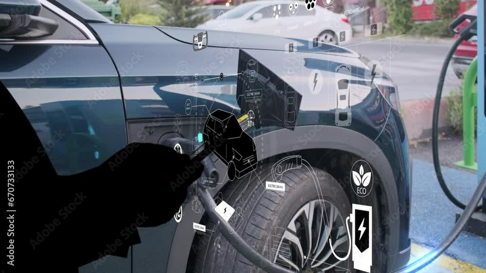charging electric car. Electric car charging at a charging station. High quality 4k footage charging electric car. Electric car charging at a charging station. High quality 4k footage