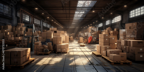 Lots of boxes in warehouse for shipping logistics