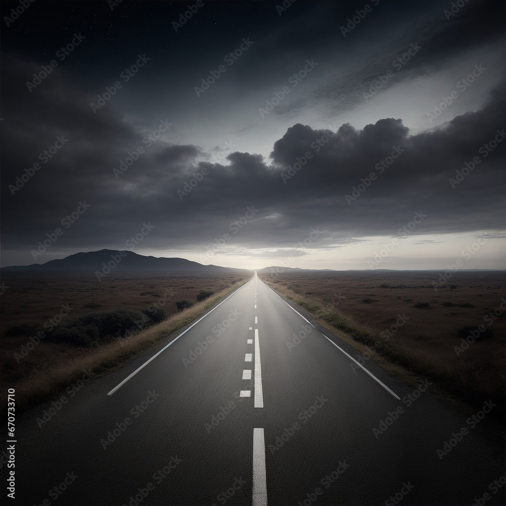 Naklejka premium Asphalted road stretching far away beyond the horizon