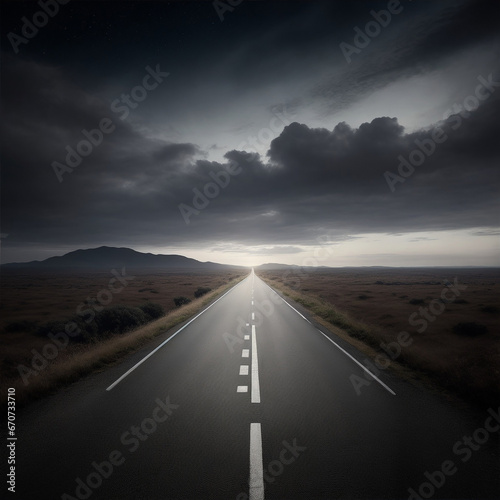 Asphalted road stretching far away beyond the horizon © A_A88