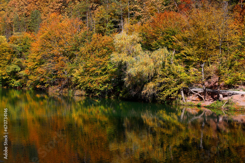 Vida Dam Lake in in autumn colours, Transylvanian Alps, Romania, Europe © Rechitan Sorin