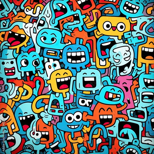 abstract illustration in modern art style with several funny characters. 
