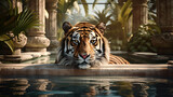 Tigre poderoso em piscina de luxo 