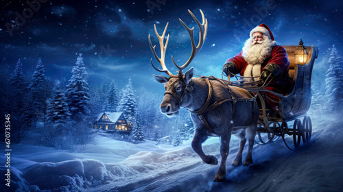 Santa claus riding sleigh with reindeer generative ai © GHart
