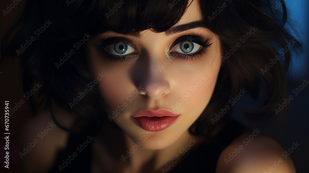close - up portrait of young girl with beautiful eyes and long dark hair. studio shot.