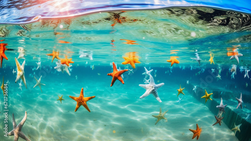 underwater view of a beautiful sea with starfish
