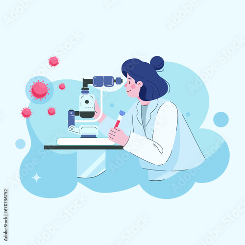 Blood test science health on blood donor help. Doctors study and examination health people medicine aid. Vector illustration
