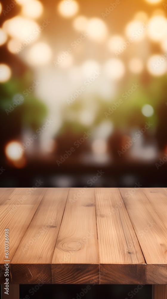Rustic Wooden Table with Blurred Background