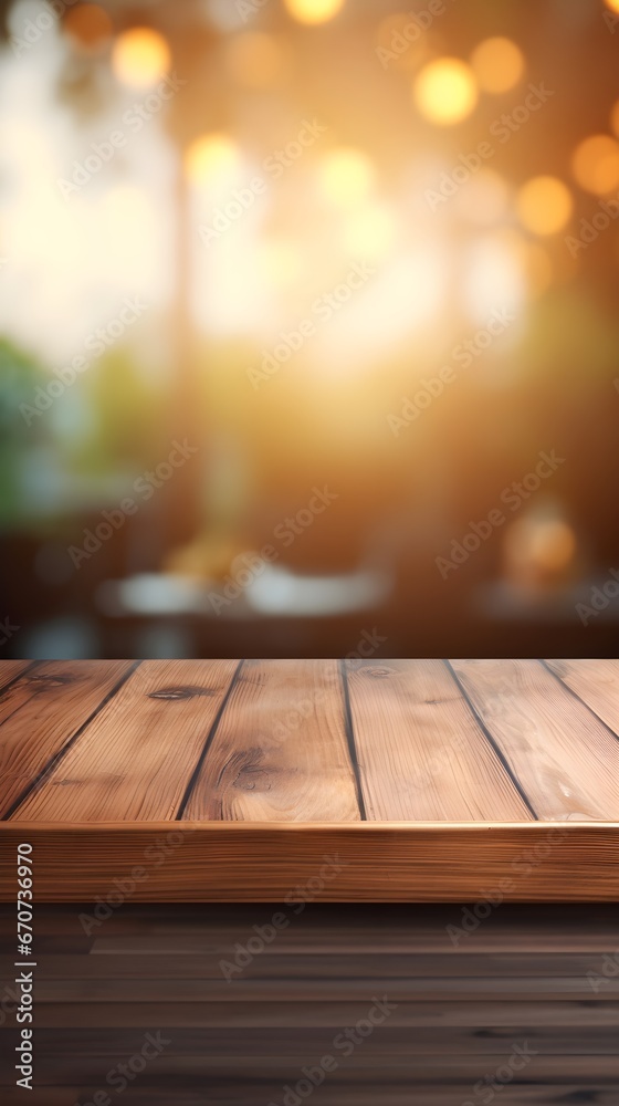 Rustic Wooden Table with Blurred Background