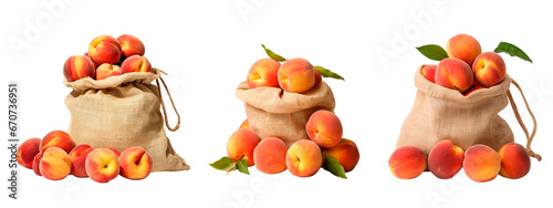 Sacks full of peaches over isolated transparent background