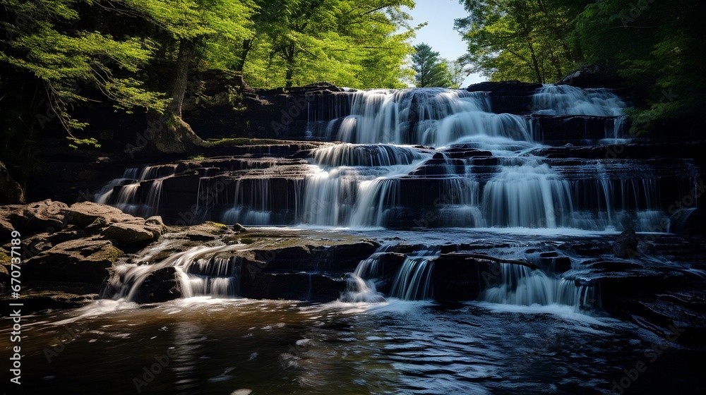 Obraz premium A magnificent and wonderful waterfall found in a beautiful forest. the wonders of nature. generative AI