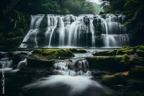 A magnificent and wonderful waterfall found in a beautiful forest. the wonders of nature. generative AI © yj