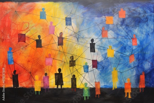 Colored silhouettes of people connected, illustration © NAITZTOYA