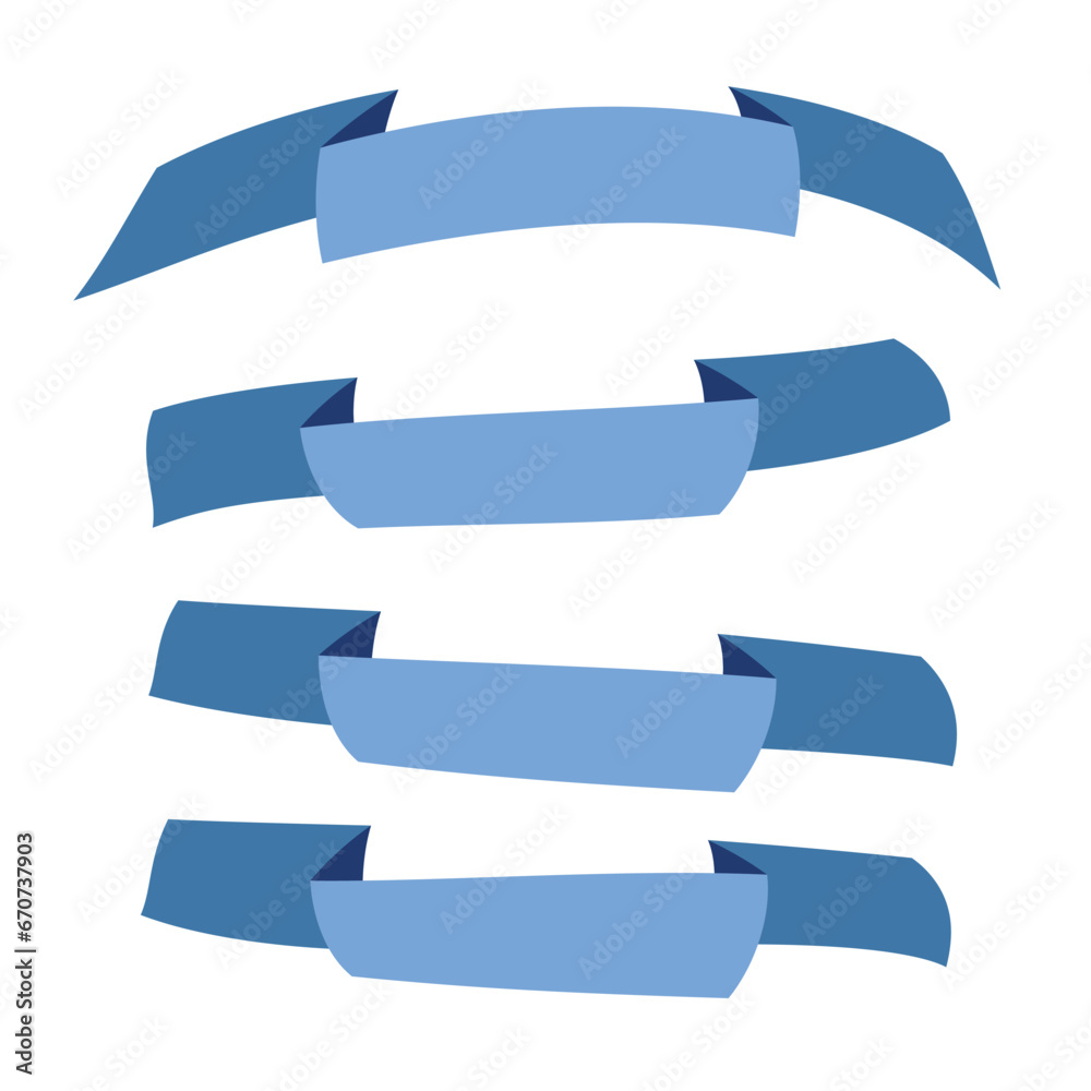Set of blue flat ribbons isolated on white background. Ribbon banner vector illustration. Watercolor lace