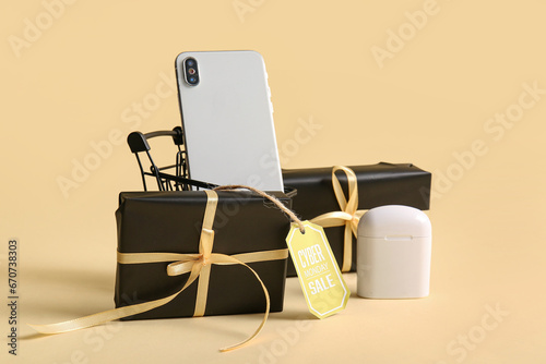 Modern gadgets and gift box...
