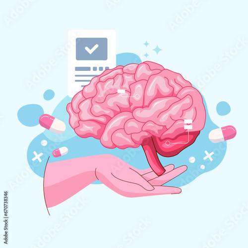 Doctor examine and treat human brain and nervous system. Neurologist design concept vector illustration