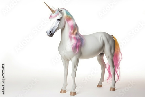 white unicorn with colorful mane on white background